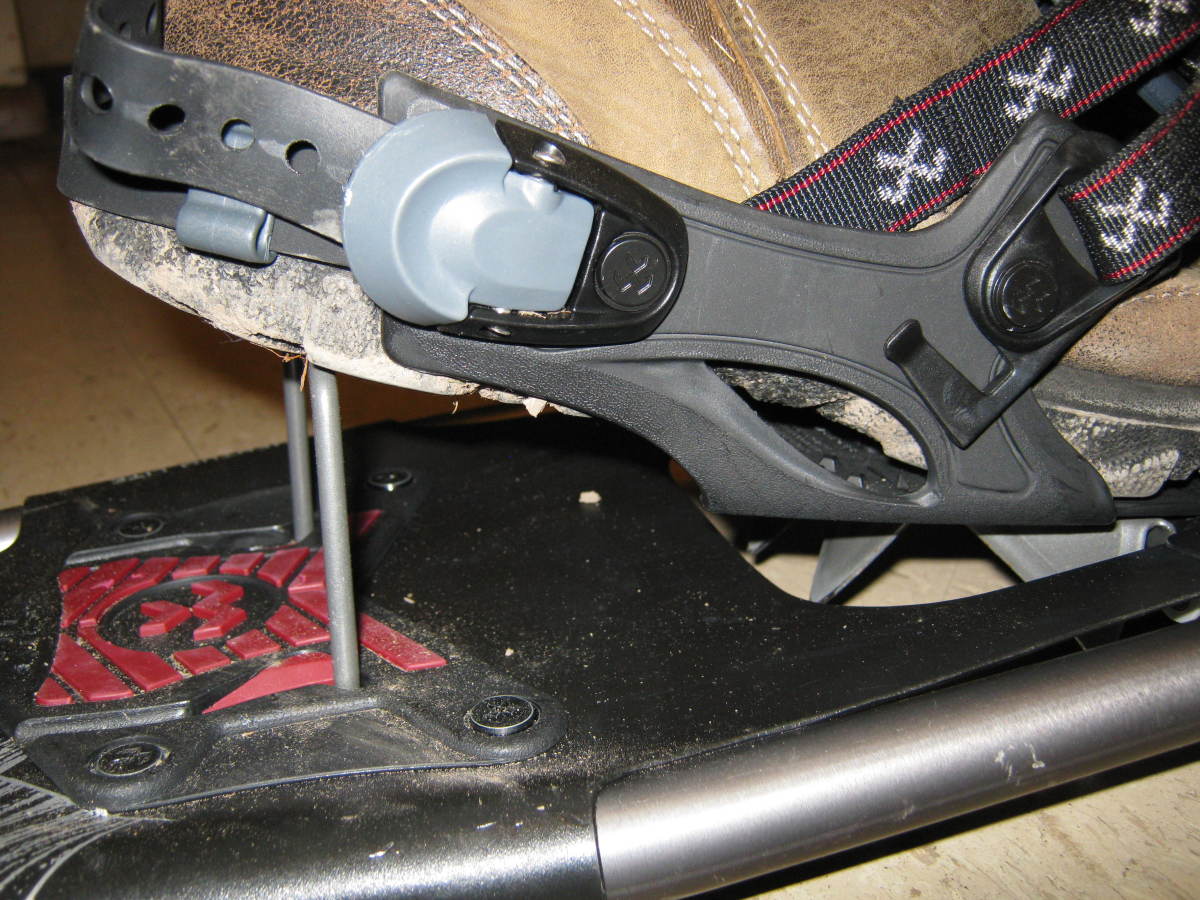 Heel lifts, like this one on the Tubbs Mountaineer make climbing much easier on your legs. Heel lifts, like this one on the Tubbs Mountaineer make climbing much easier on your legs.