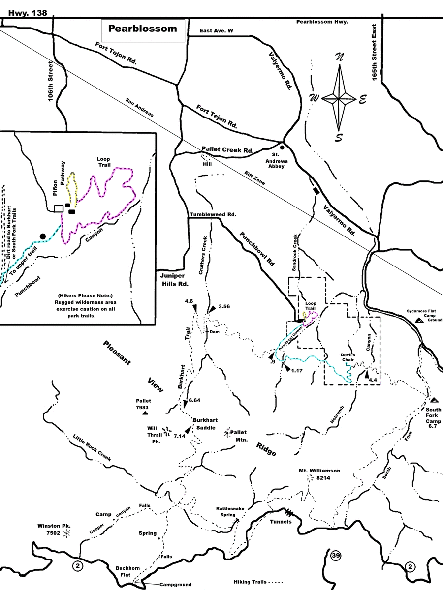 Map of three of the trails described above. The middle trail is not marked.