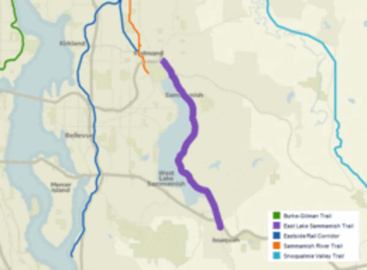 The route of the East Lake Sammamish Trail is great for dog walking. 