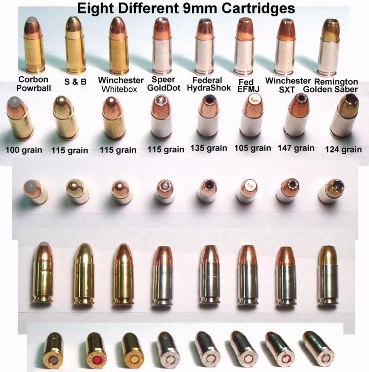 Varieties of 9mm Ammunition