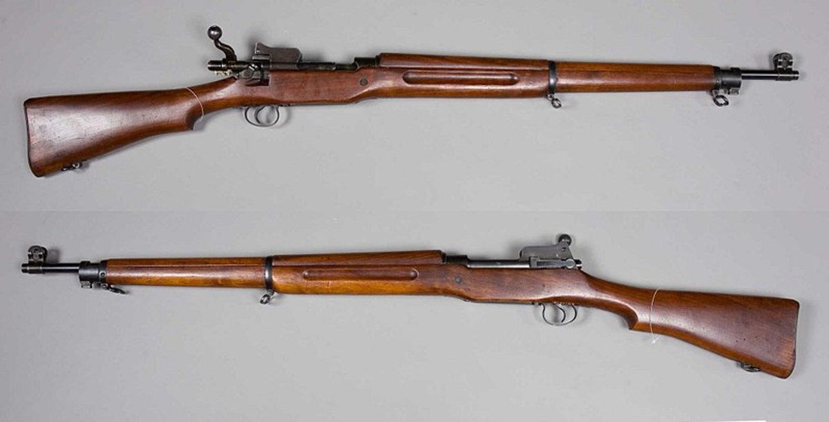 M1917.  The U.S. converted contract British P-14 from .303 British to .30-06 for use by American forces in World War One.  A rugged, if heavy, rifle.