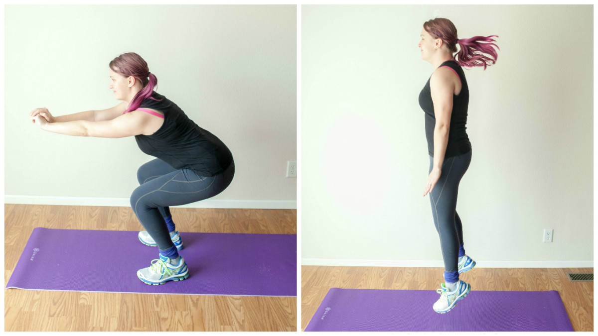 Do a squat as above, and add a jump at the end.