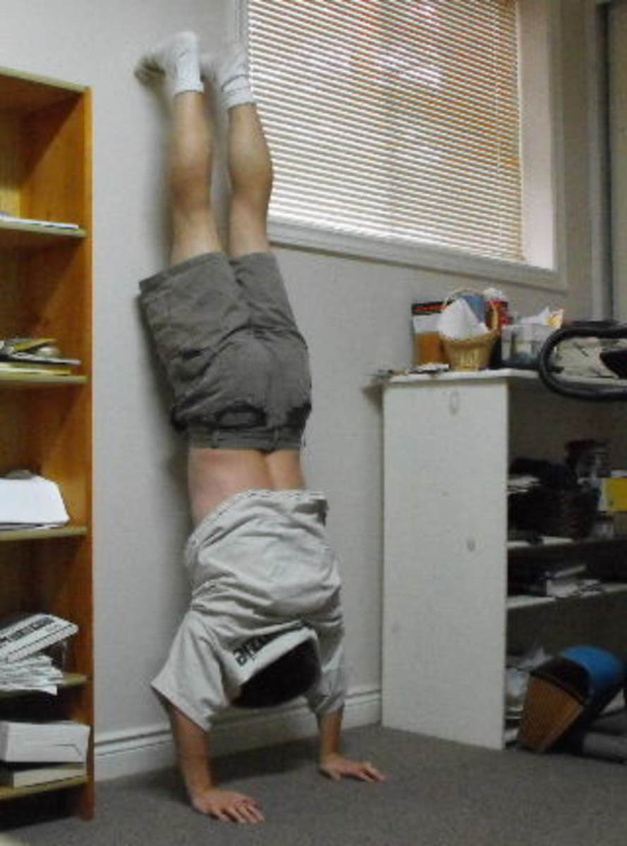 Me doing handstand push-ups against a wall.