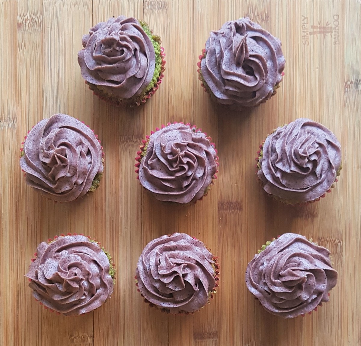 Wheatgrass Cupcakes with Acai Buttercream Frosting