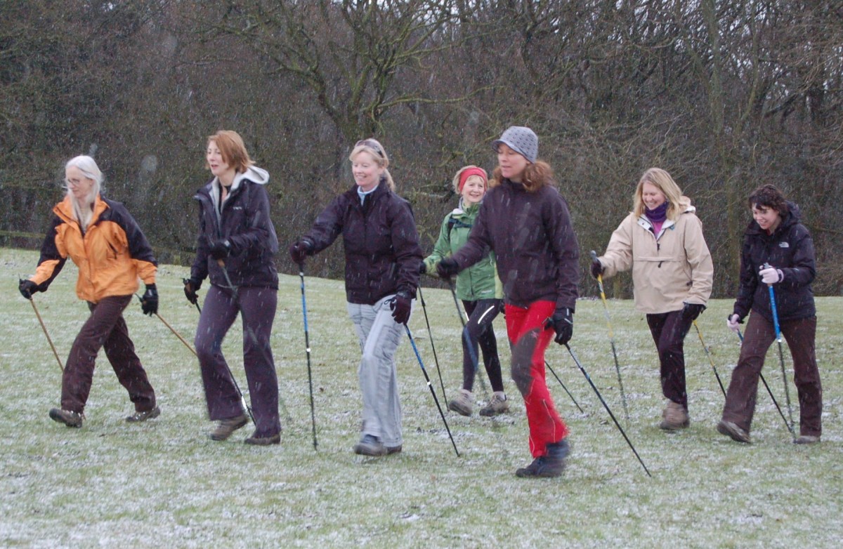 Nordic Walkers near Ilkley, northern England Nordic Walkers near Ilkley, northern England