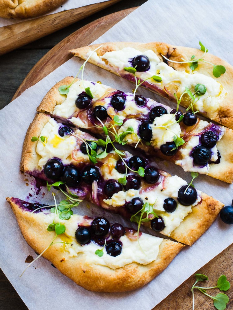 Blueberry, Feta, and Caramelized Onion Naan Pizza