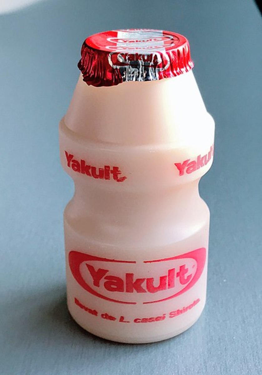 A bottle of Yakult, a probiotic drink containing Lactobacillus paracasei 