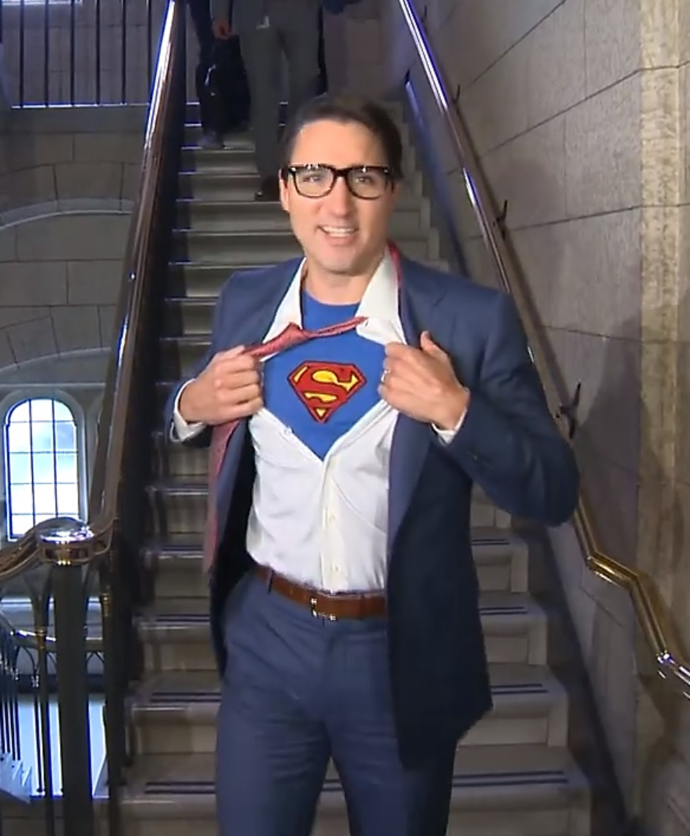 Justin was Clark Kent for Halloween 2017.