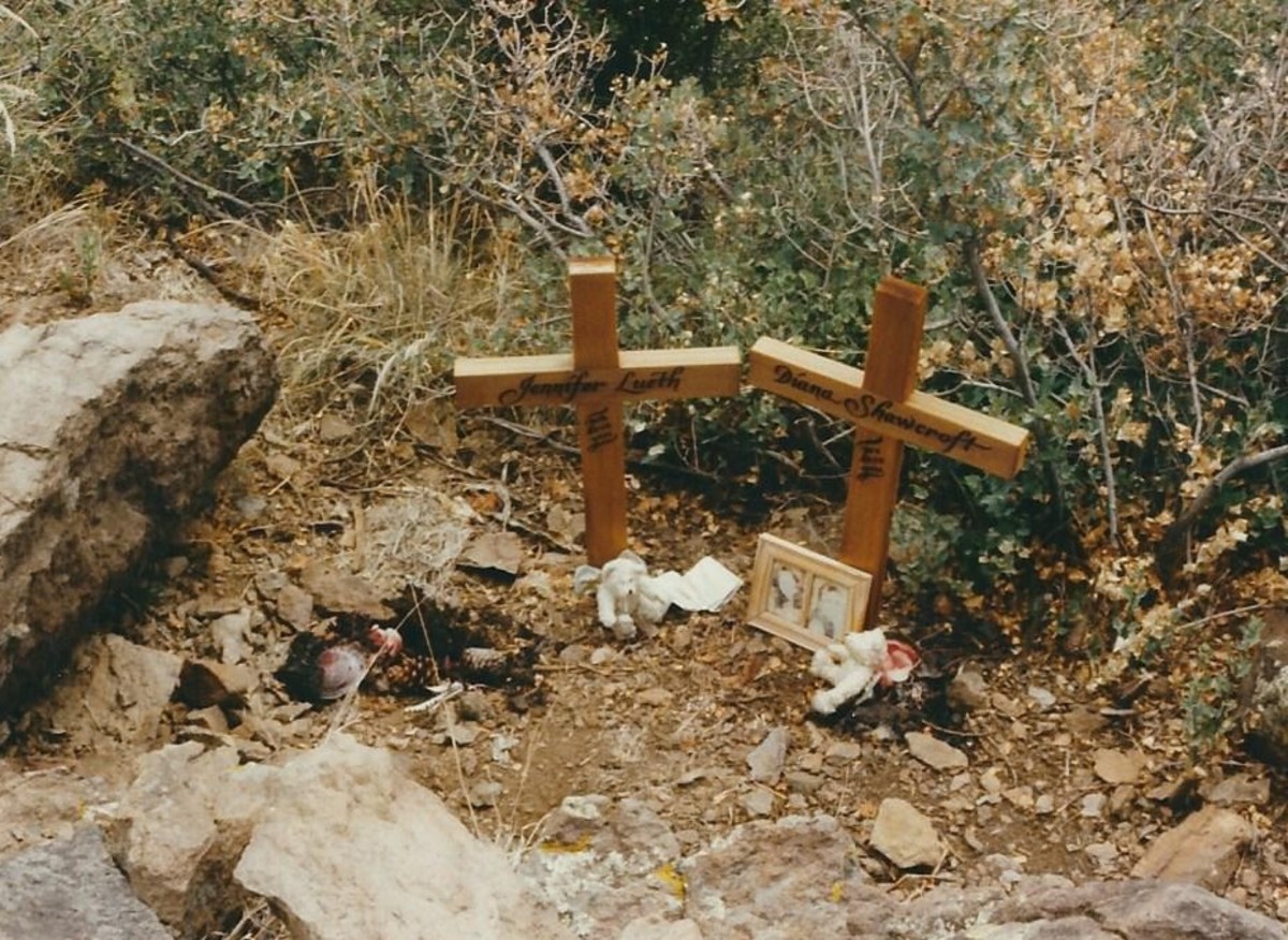Shawcroft - Lueth Memorial site with hand-engraved crosses and picture frame.