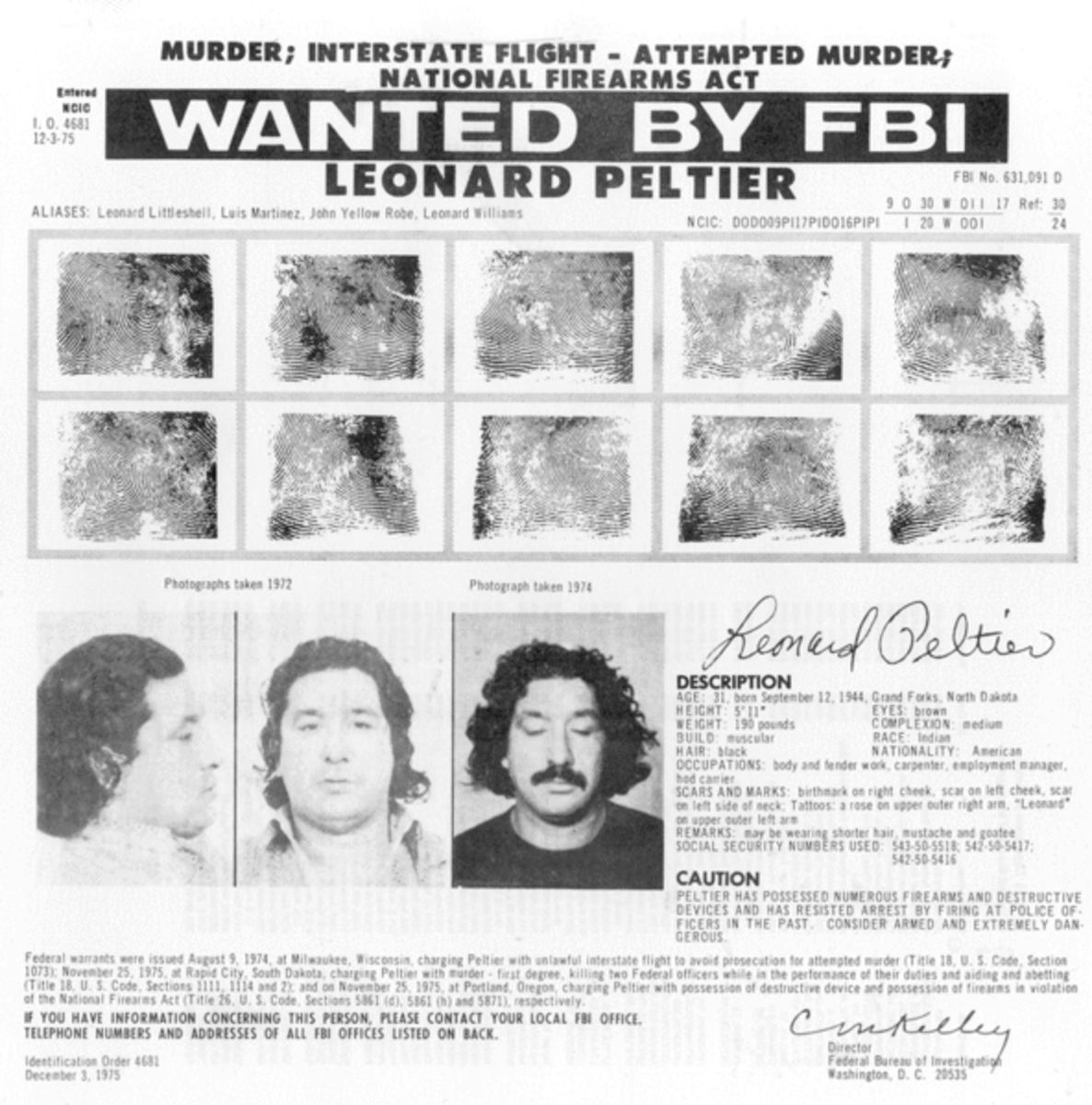 The wanted poster for Leonard Peltier.