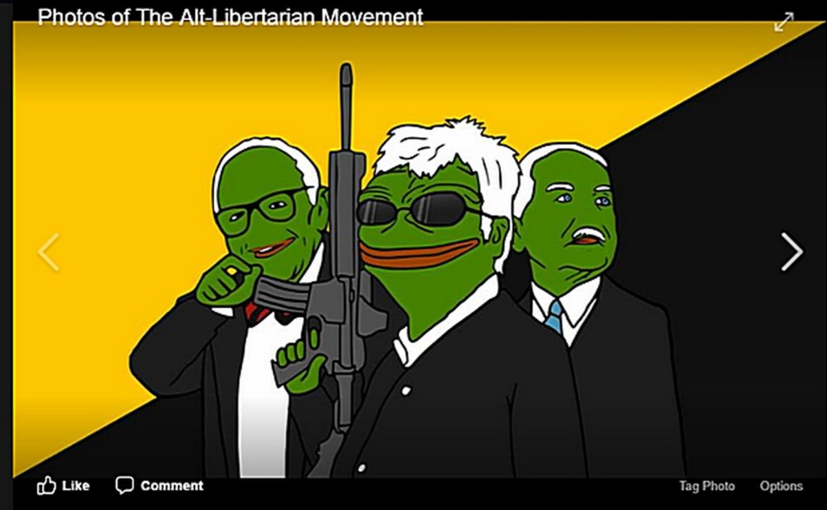 Typical green frog-faced alt-liberARYAN meme on Facebook