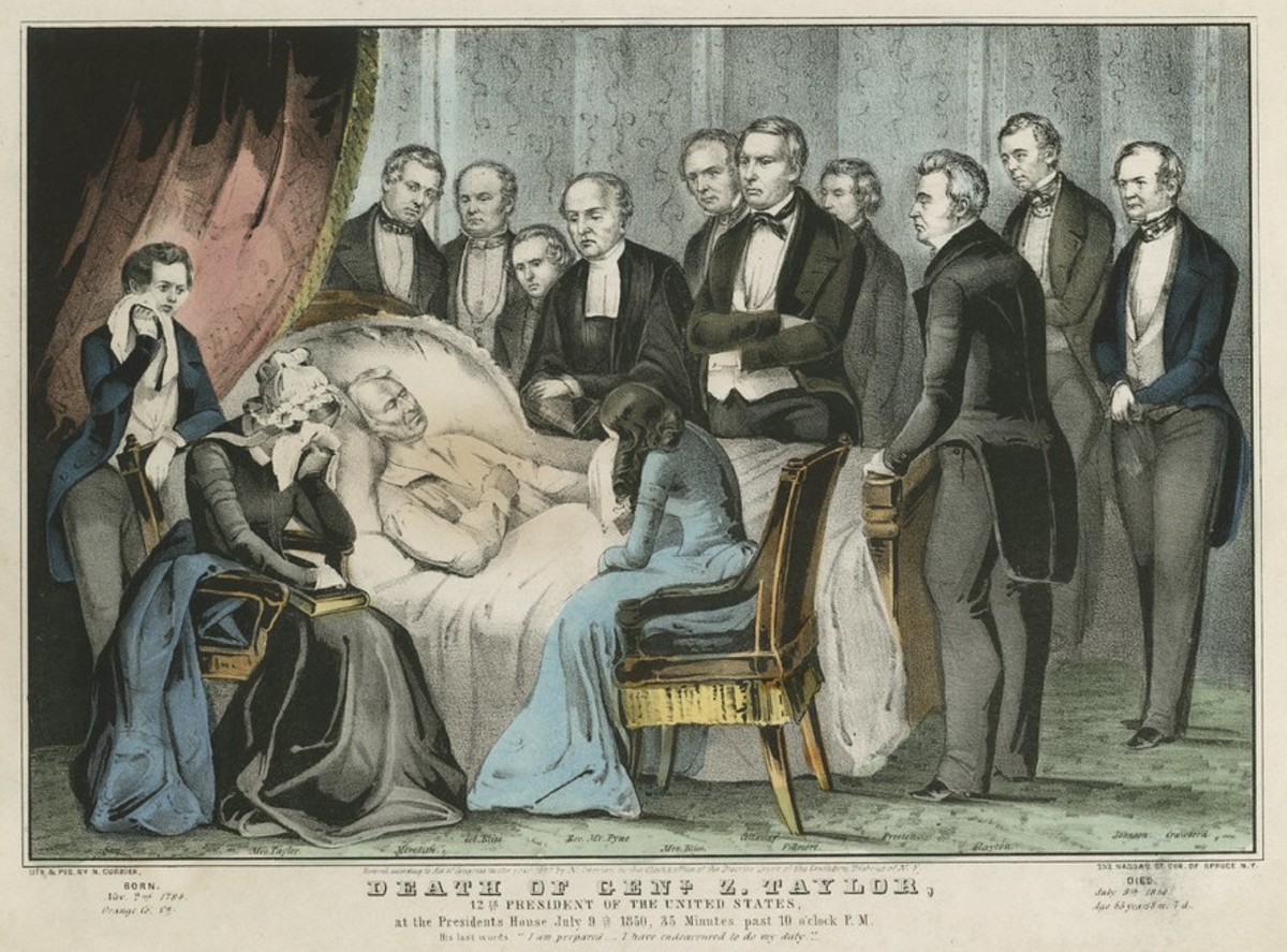 Death of Zachary Taylor with his wife and daughter by his side.