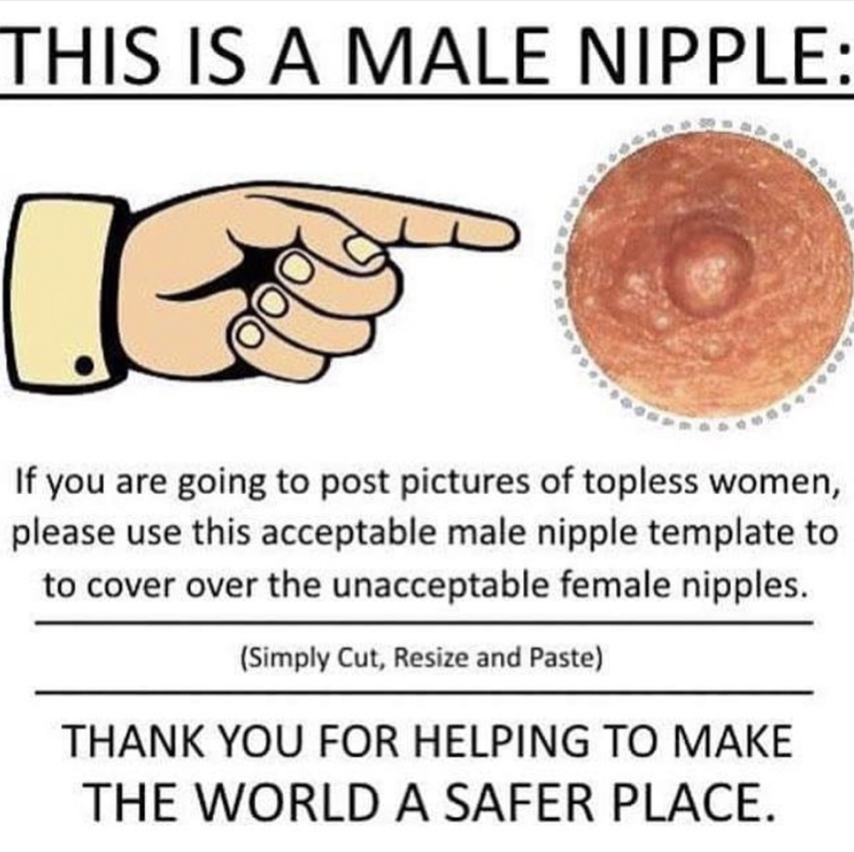 Women's nipples are against the law...but men's are not.