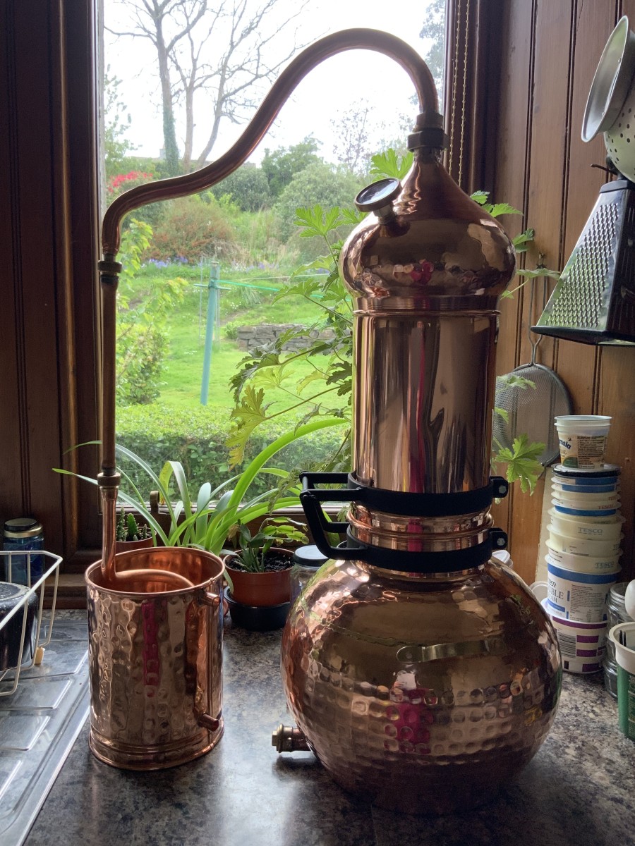 Here's a look at my copper alembric pot I use for distilling essential oils.