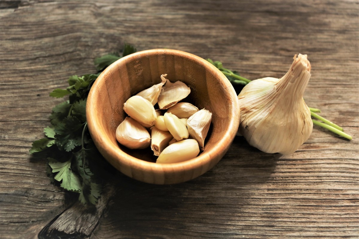 Fresh garlic cloves in bowl