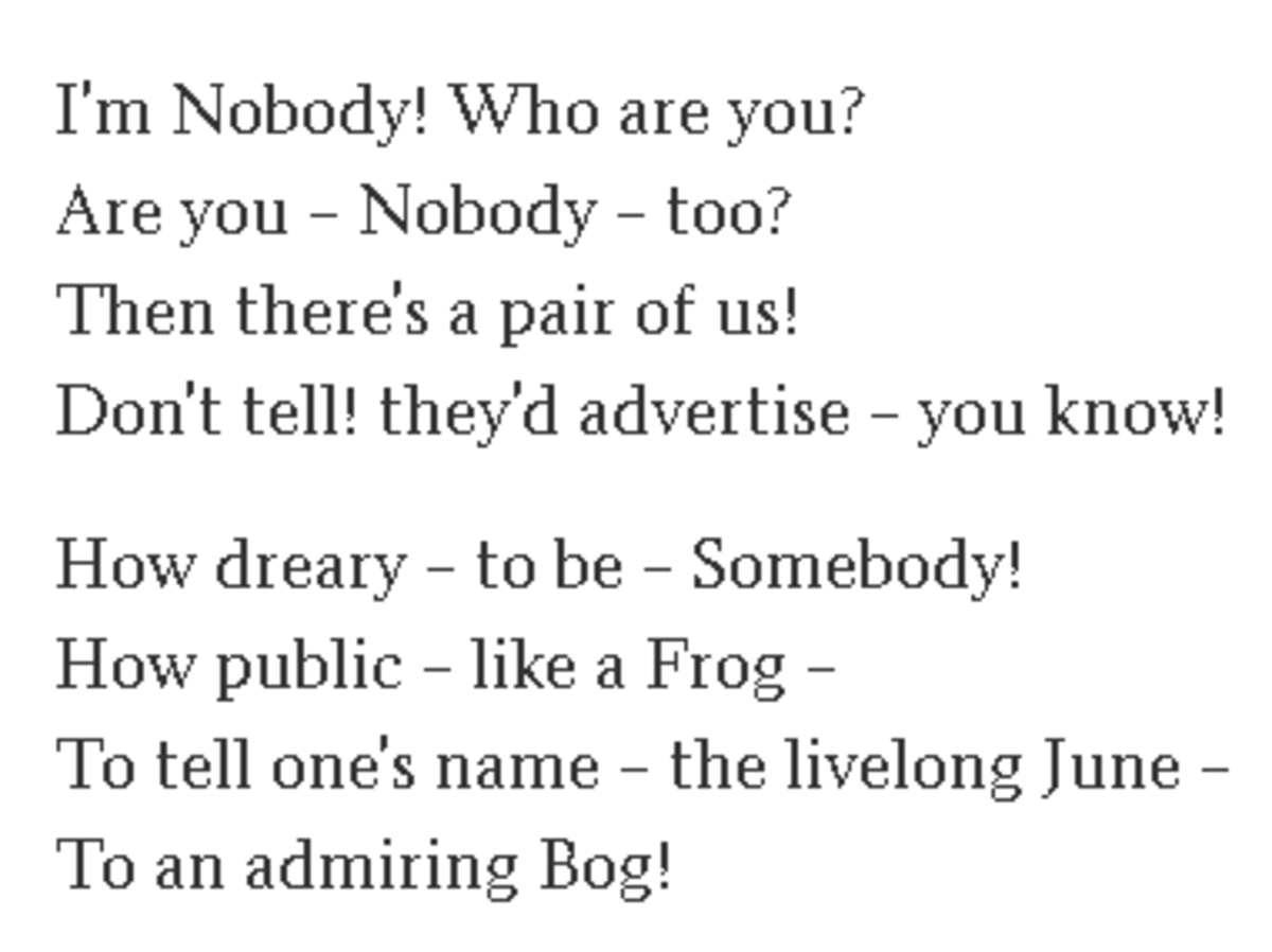 Analysis of 'I'm Nobody! Who are you?' by Emily Dickinson - Owlcation