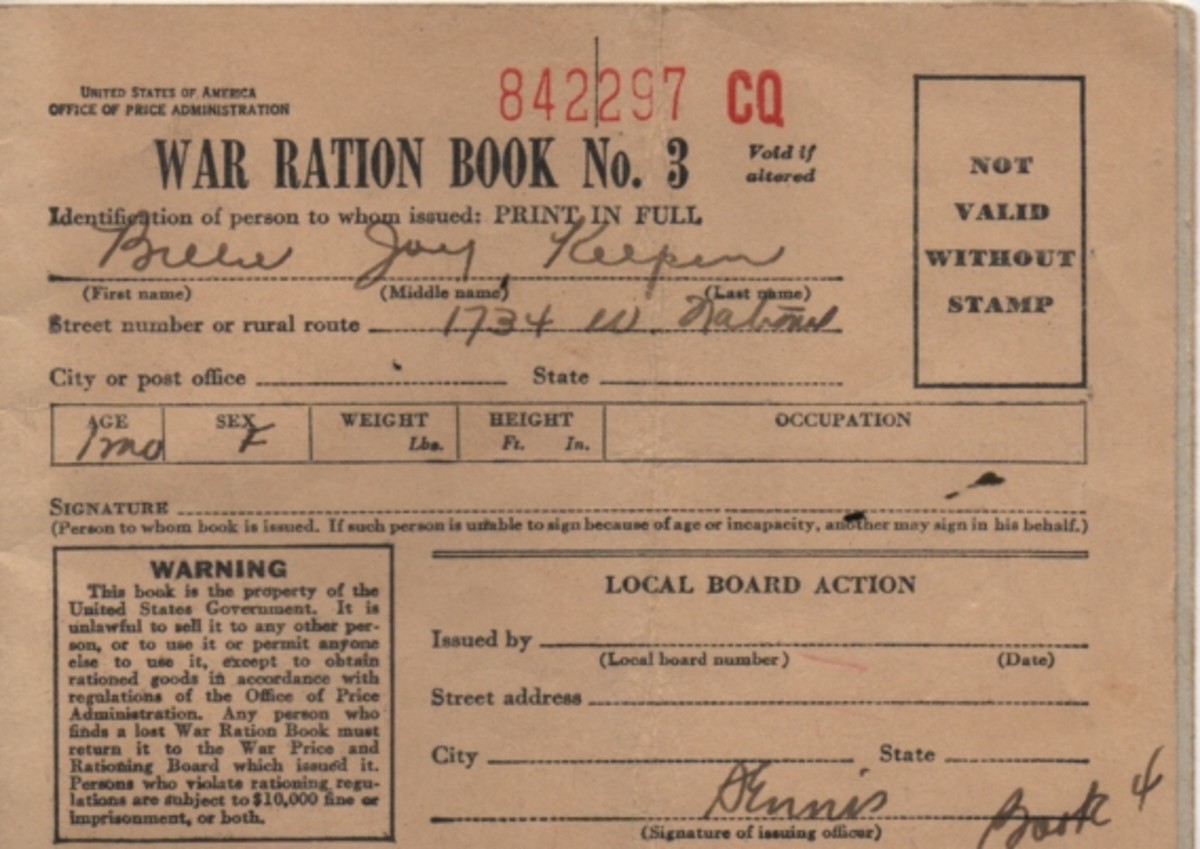 My own ration book at 1 mo. of age, 1945