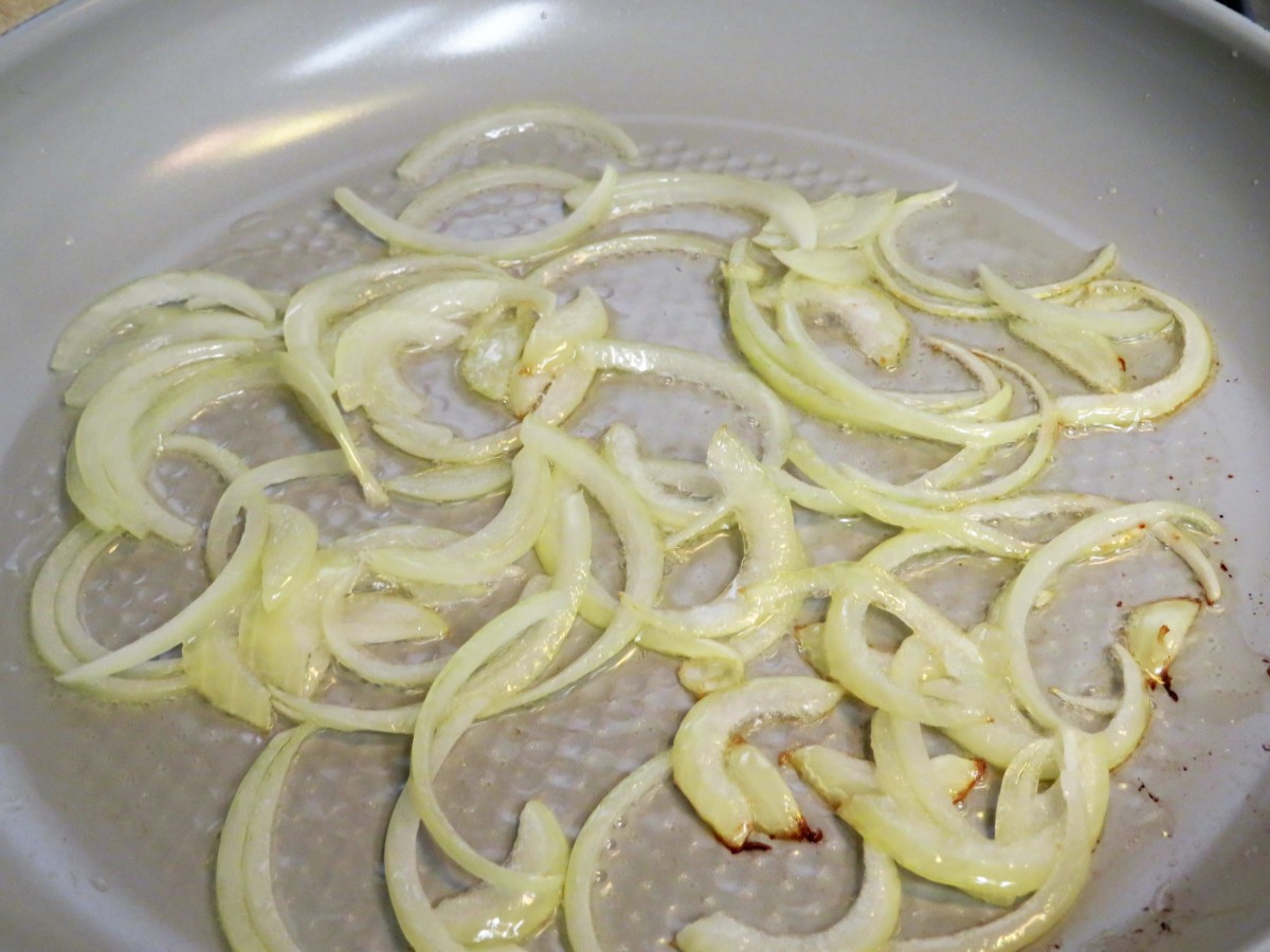 Cook the onions until they are soft and start to brown.
