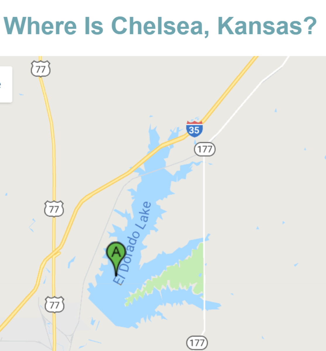 When the El Dorado Lake was expanded in central Kansas, the town of Chelsea was flooded and is no longer visible.