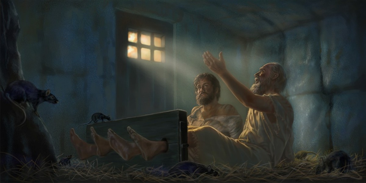  Paul and Silas praising God in prison.