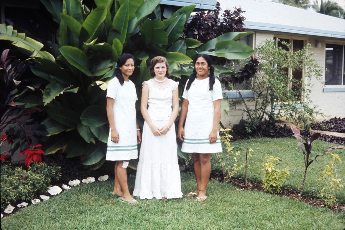 Janet and some new friends in Tonga.