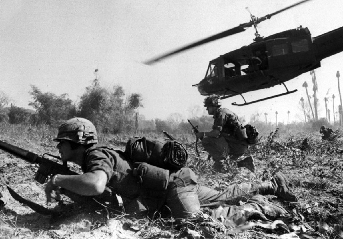 Gunships give assistance to our troops in Vietnam.