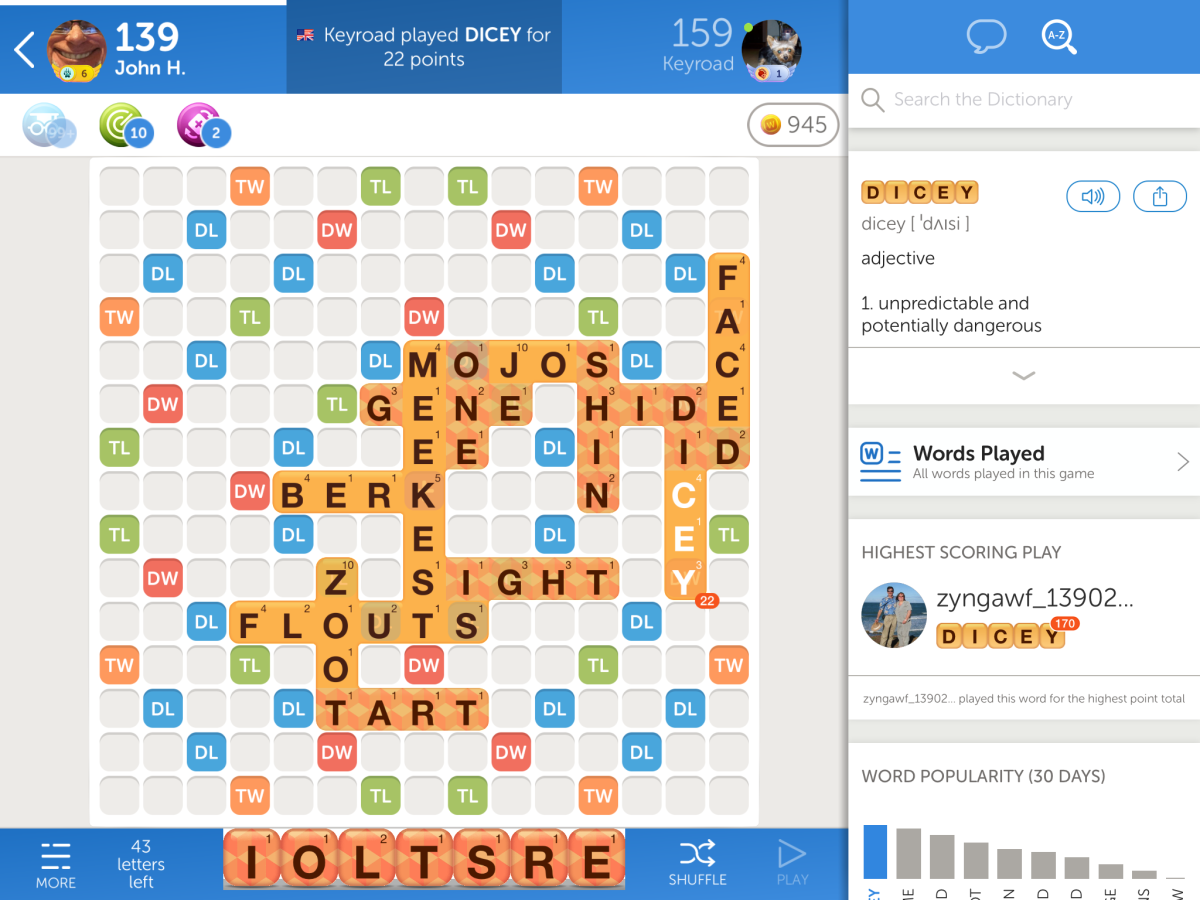 A typical Words With Friends game