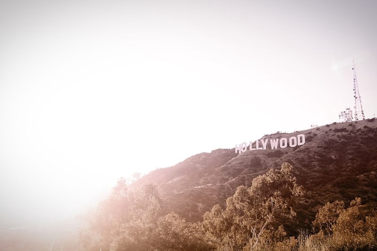 Photograph by Florian Klauer of the Hollywood Sign — Los Angeles, CA — at sunset; courtesy: Wikimedia Commons (work in the public domain)