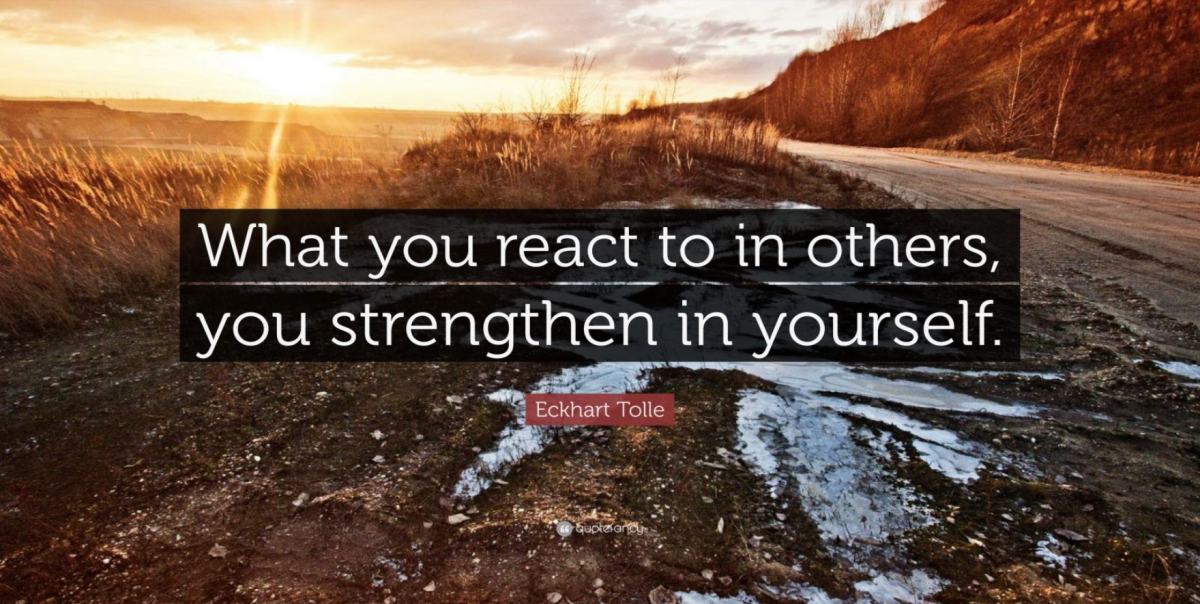Spiritual teacher Eckhart Tolle states, "What you react to in others, you strengthen in yourself."