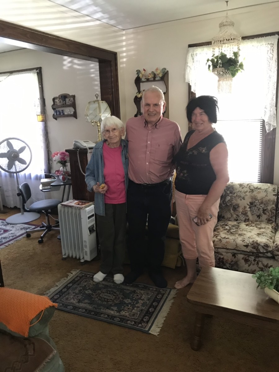 Aunt Sissy and cousin Carol with author.  Taken in June 2019.