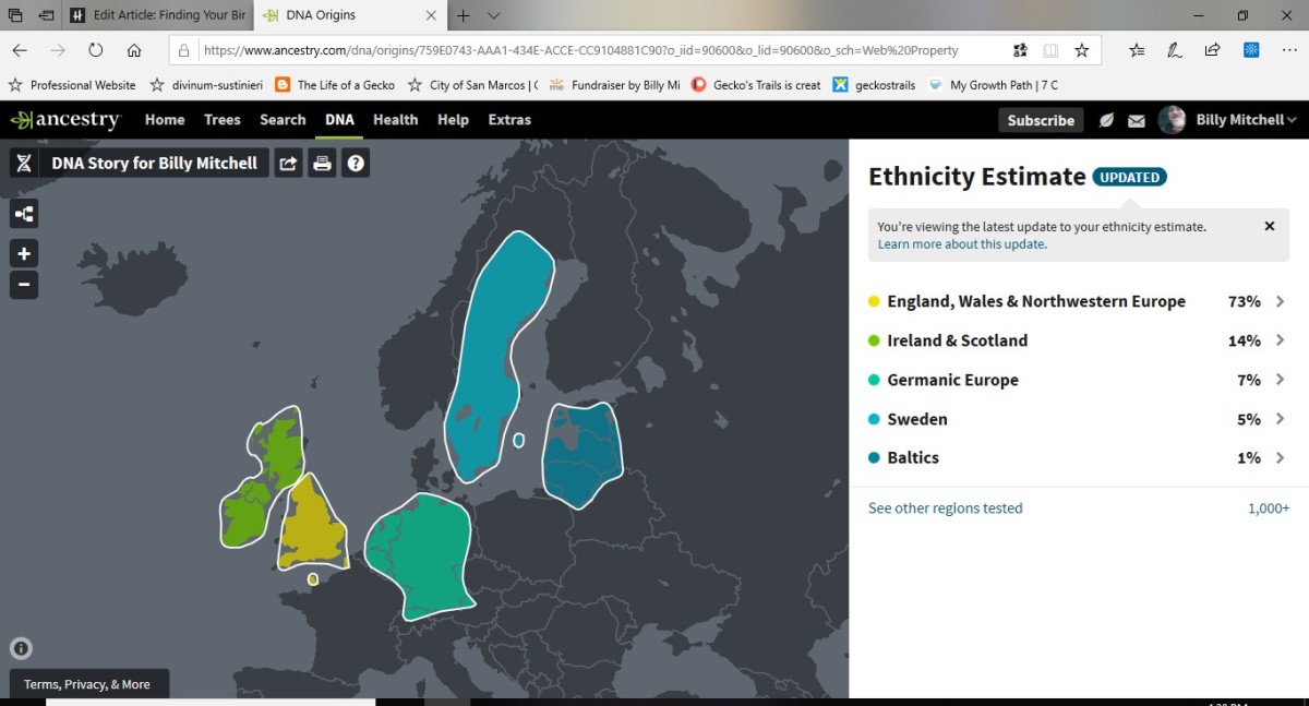 My genetic ethnicity by geographical region.