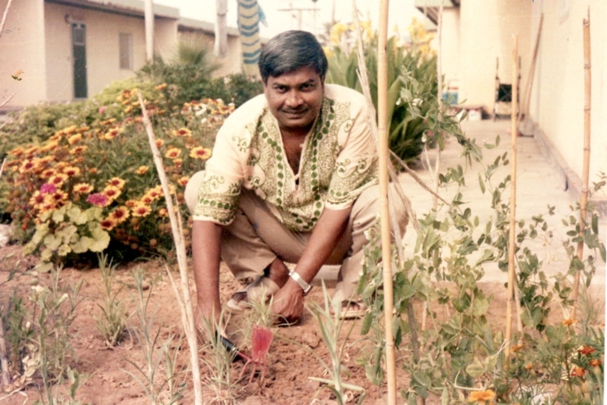 Pic2: Dad Enjoying Weeding Out the Soil of Our Garden