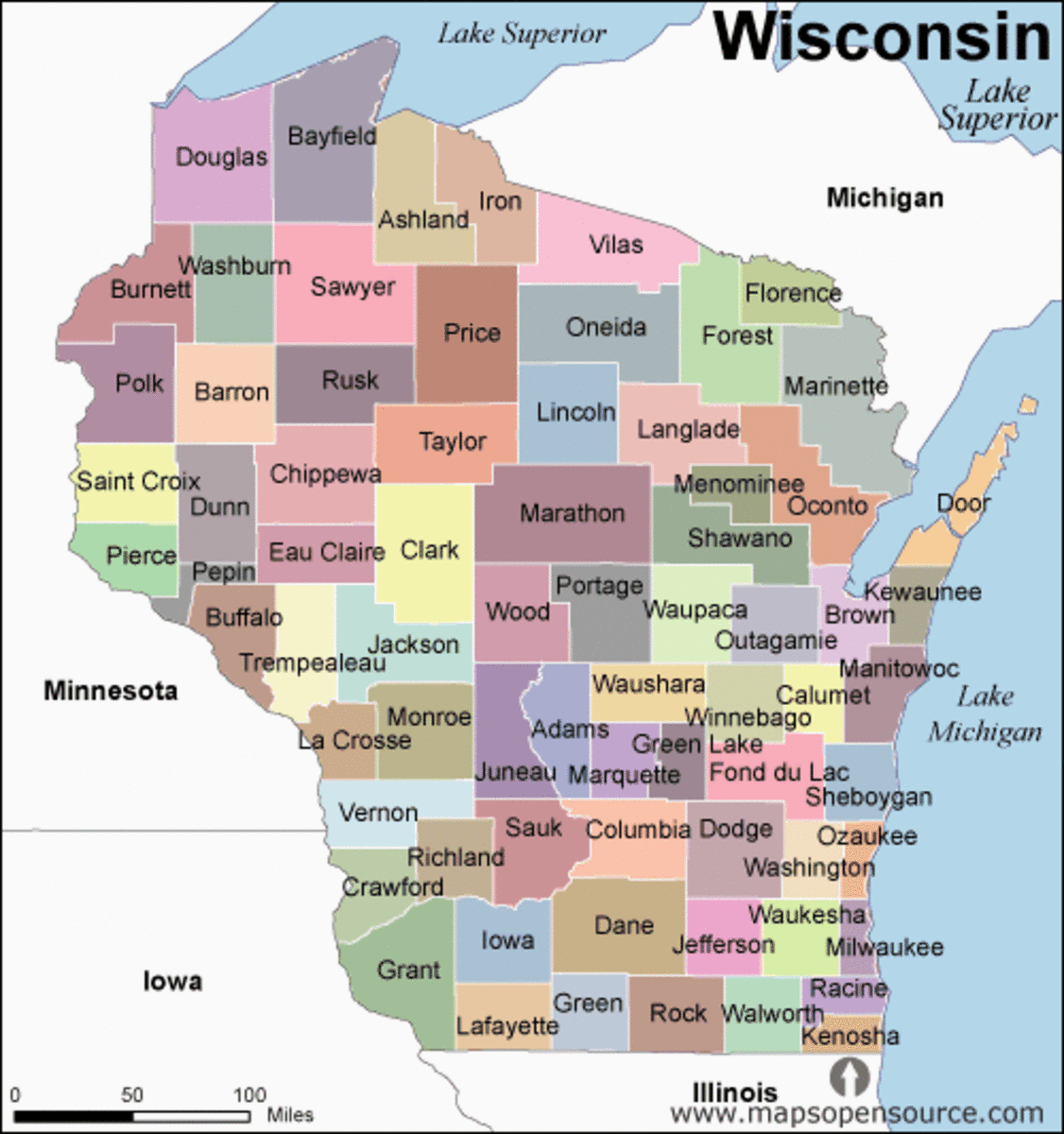 Wisconsin counties.  Wood county is in the central part of the state.