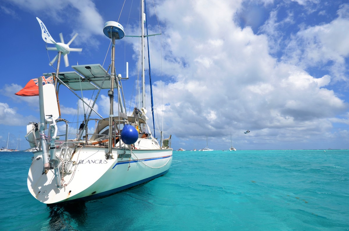 Anchored in the gin-clear waters off Baradal Island, Tobago Cays, St Vincent and the Grenadines 