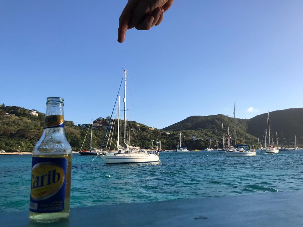 Plancius from the floating bar, Port Elizabeth, Bequia