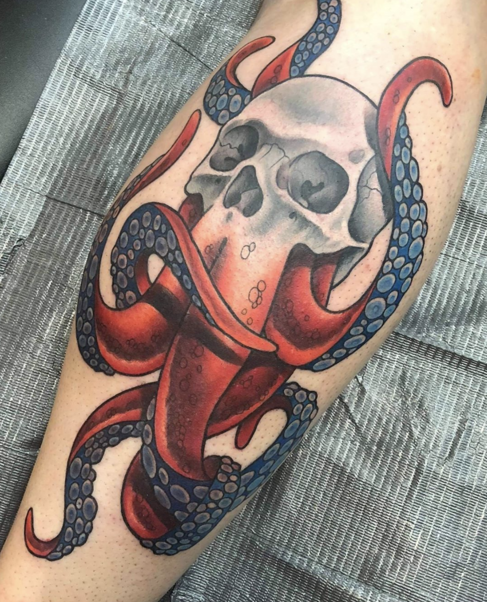 Octopus-Skull Tattoo by @timmietattoo