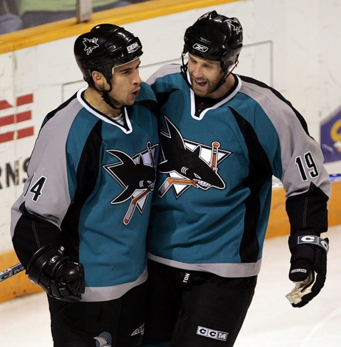 Jonathan Cheechoo and Joe Thornton, arguably the best one two punch of the 05-06 NHL season