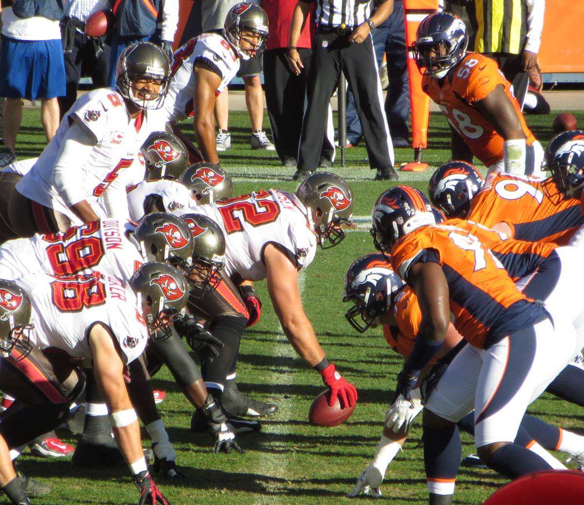The line of scrimmage between two teams.