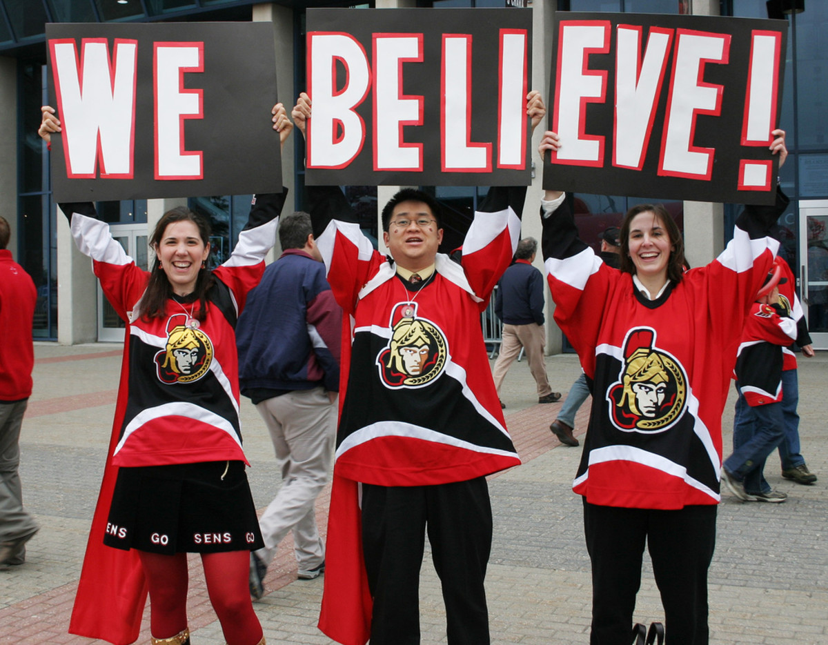 Try some hockey lingo on the next fans you see. ("Go Sens" or "Go Senators" for these guys.)