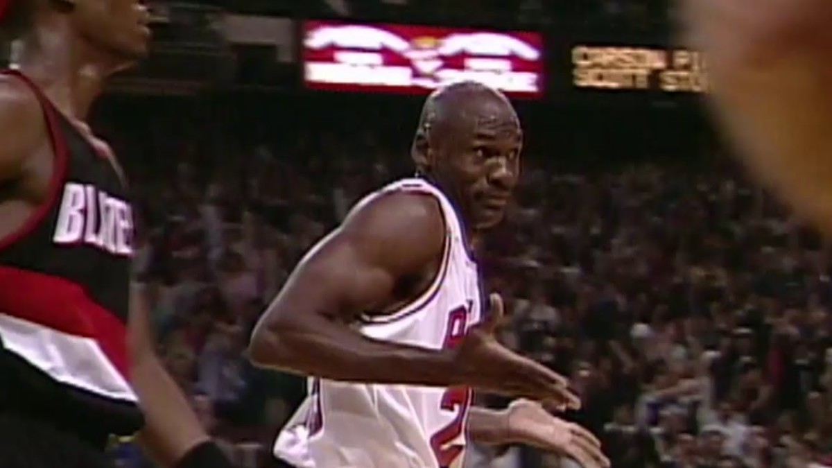 Michael Jordan shows his detractors that he can also light it up from the three-point line.