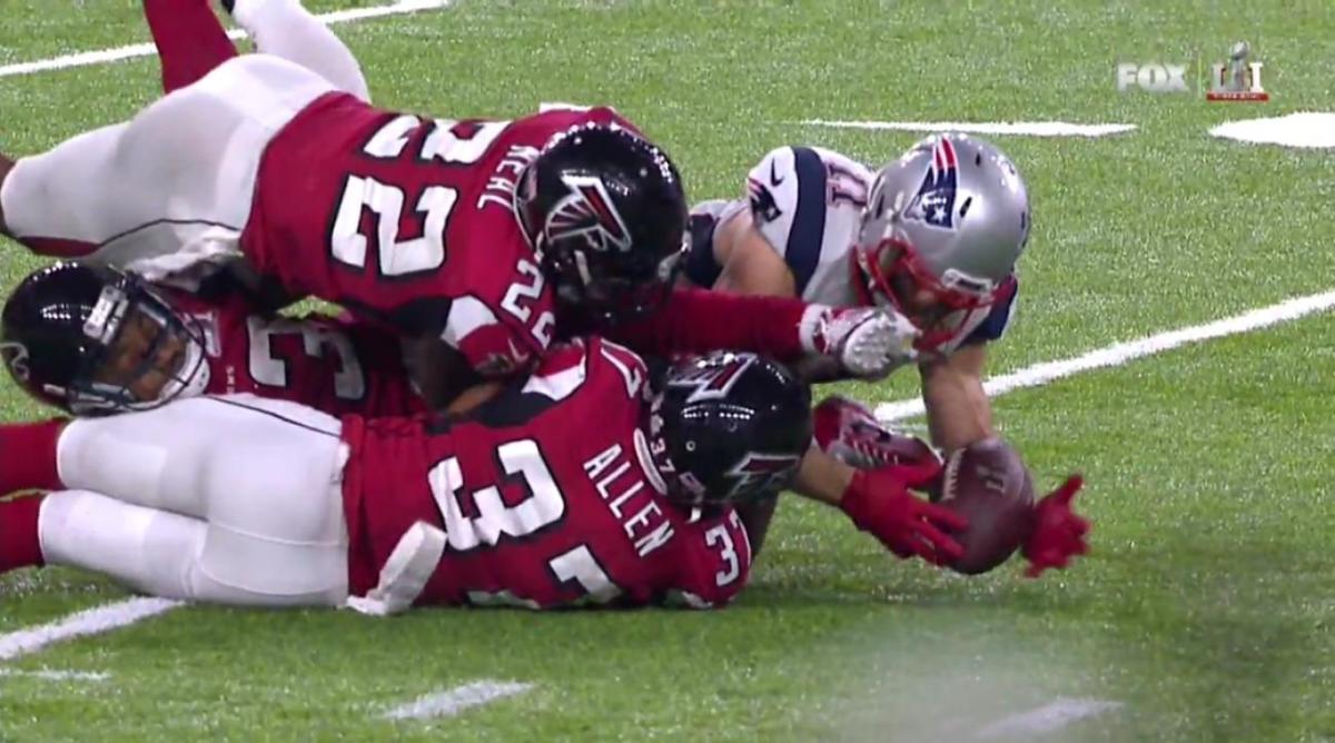 Julian Edelman, final round pick in the 2009 Draft, making a vital (and improbable) catch against the Atlanta Falcons in Super Bowl LI.