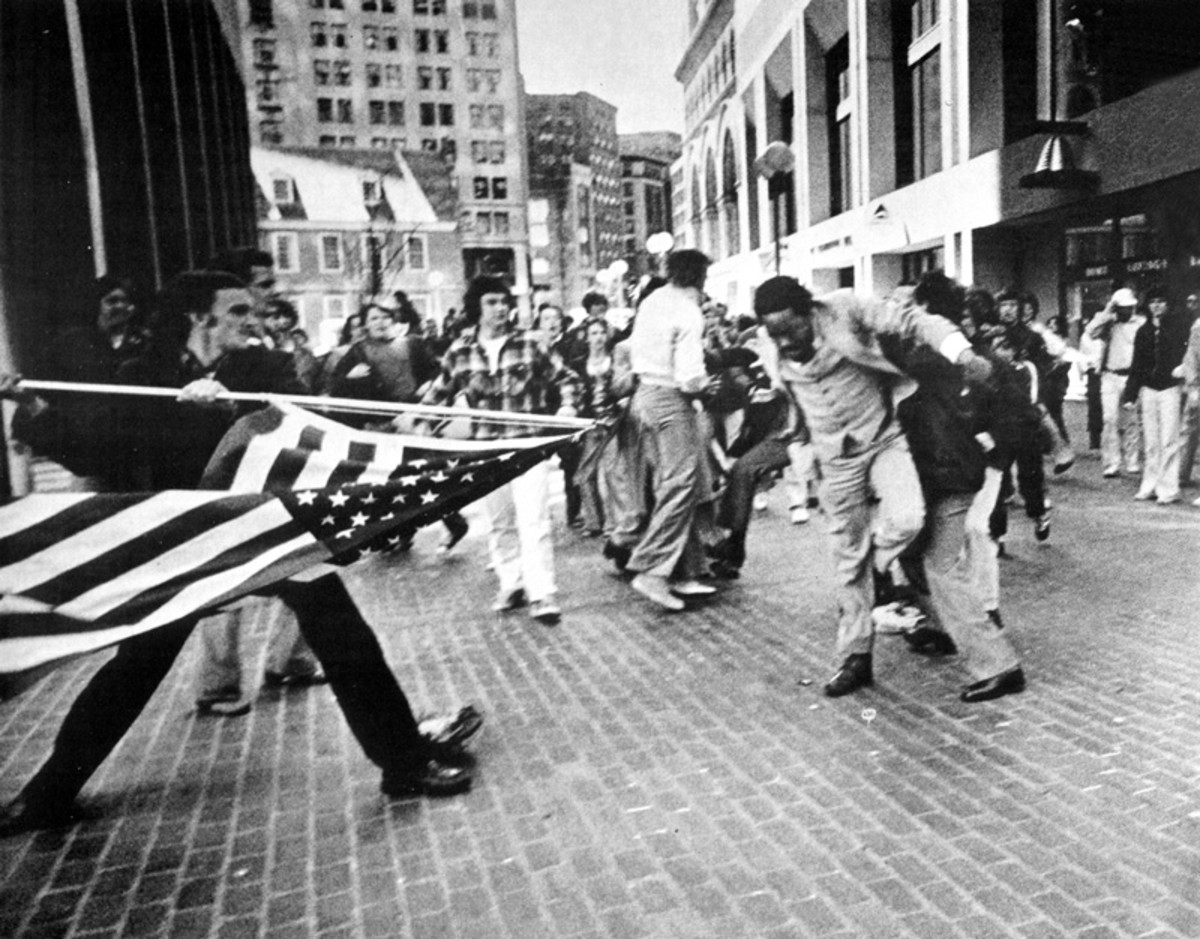 Stanley Foreman's iconic photo of the Boston Schools Desegregation crisis. 