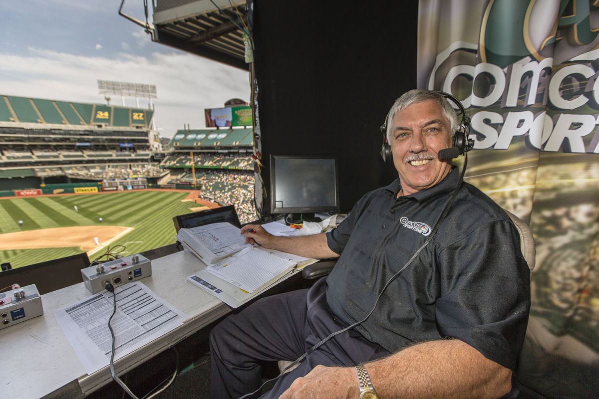 Fosse in the A's booth.
