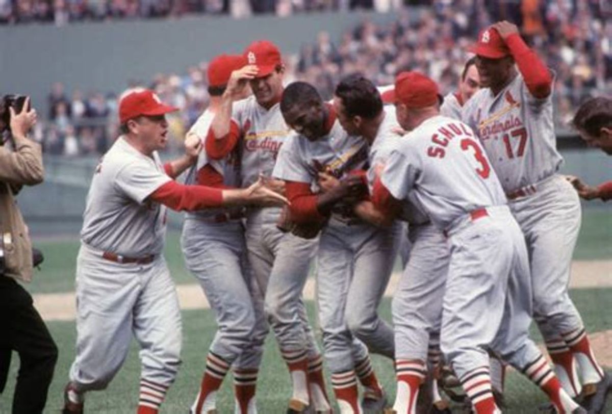 1967 World Series - Cards celebrate at Fenway Park. 