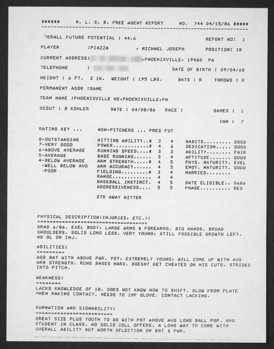 The only scouting report ever filed on Mike Piazza suggested he was an average to below-average player.
