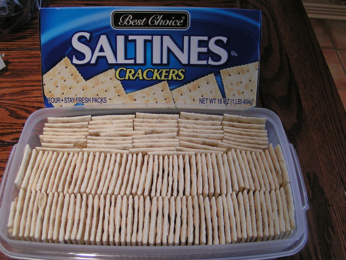 Stand the saltines on their edges in a container. 