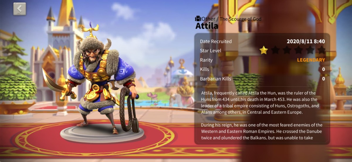 Attila's Profile Page in "Rise of Kingdoms"