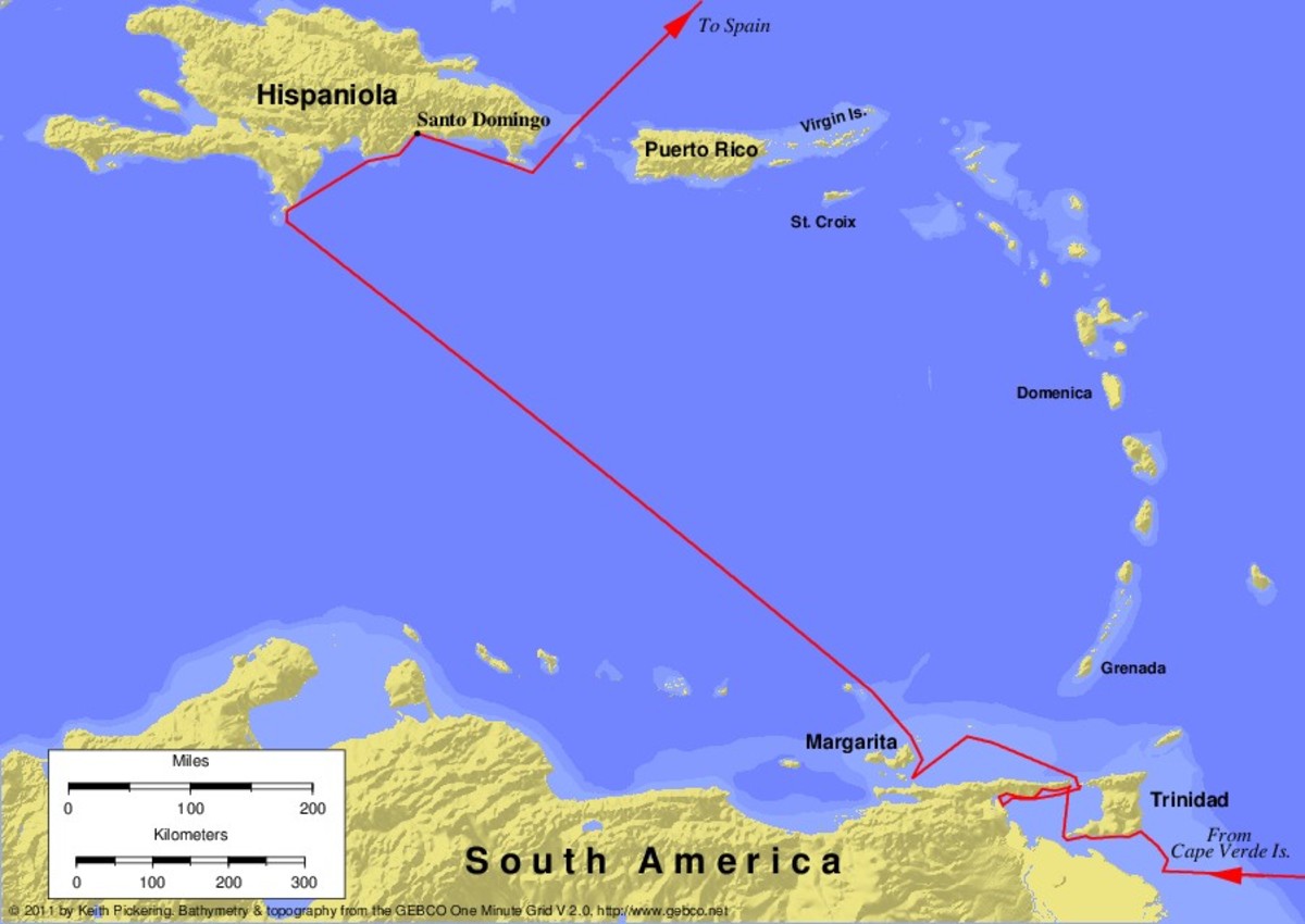 Map of the third voyage of Christopher Columbus, 1498-1500.