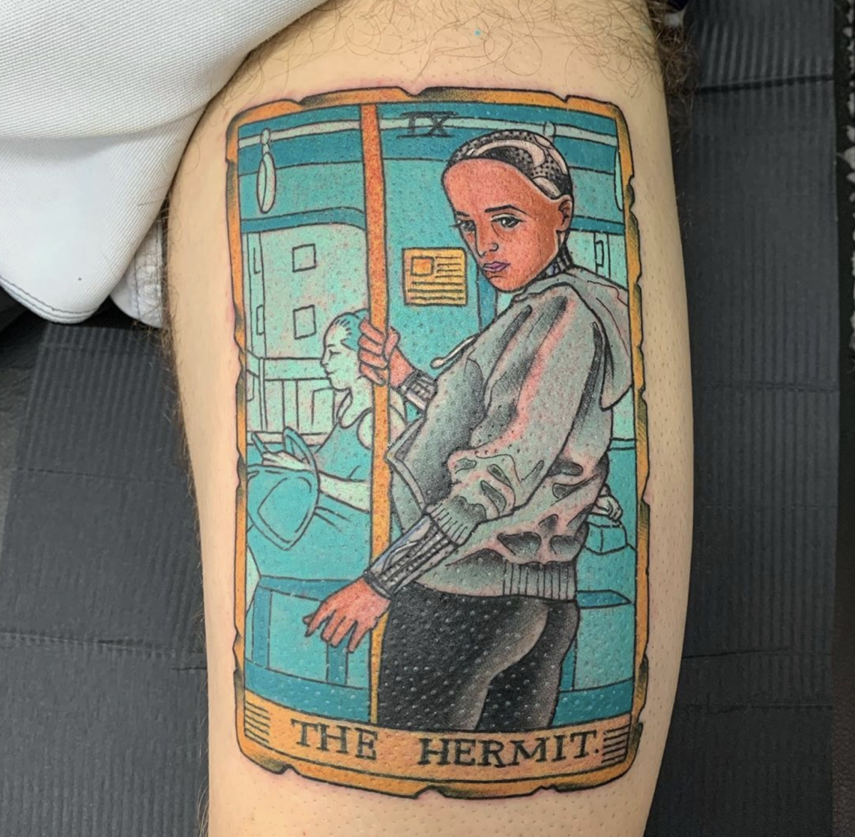 A charming interpretation of the Hermit by Steve Black @allofone666 at All of One Tattoo in Weston-Super-Mare.