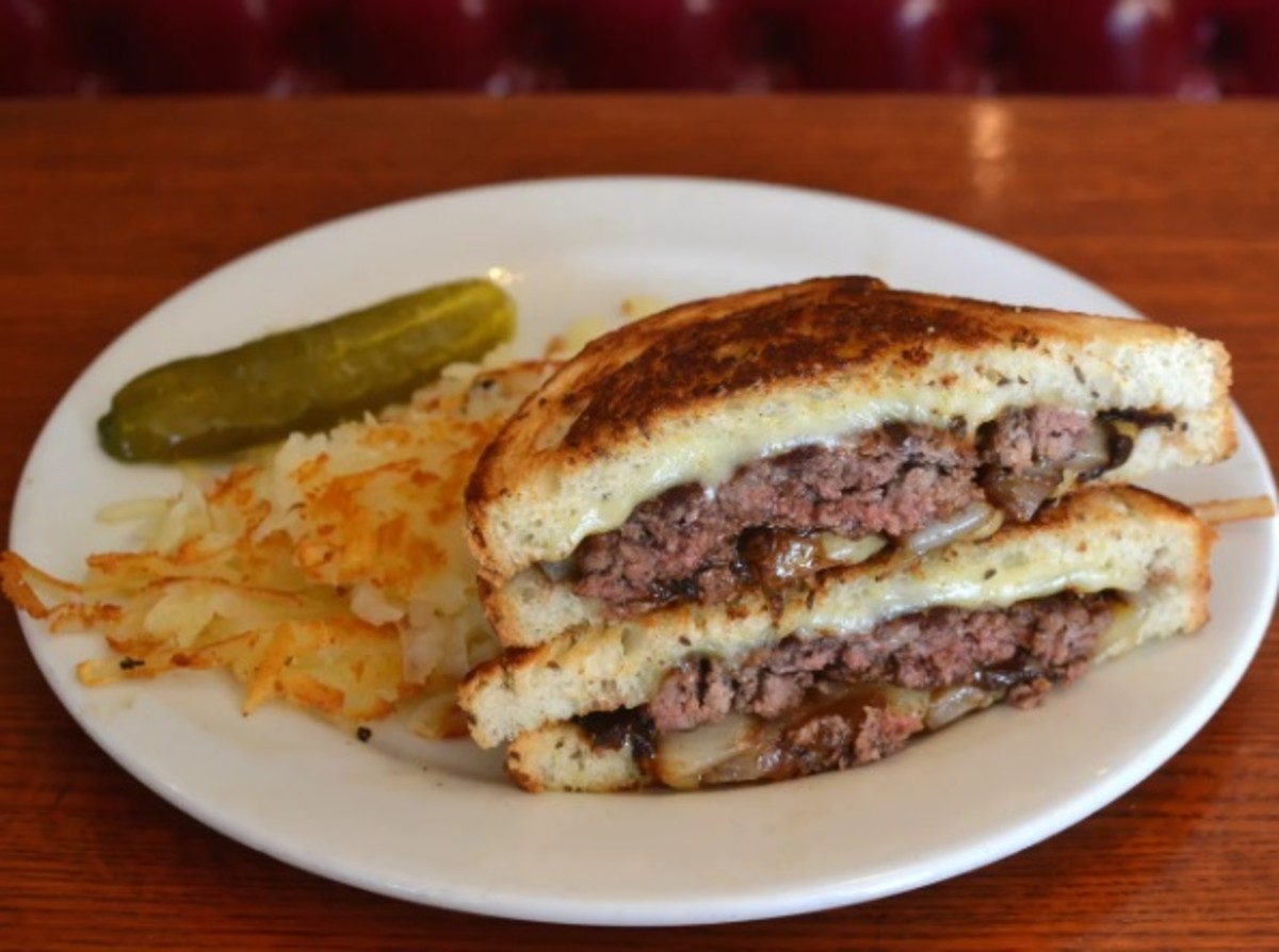 Jennifer Naylor's patty melt. Tiny’s Patty Melt features a Harris Ranch grain-fed chuck patty. Each sandwich comes with French fries, Cole slaw, fruit or buttery griddled hashed browns.